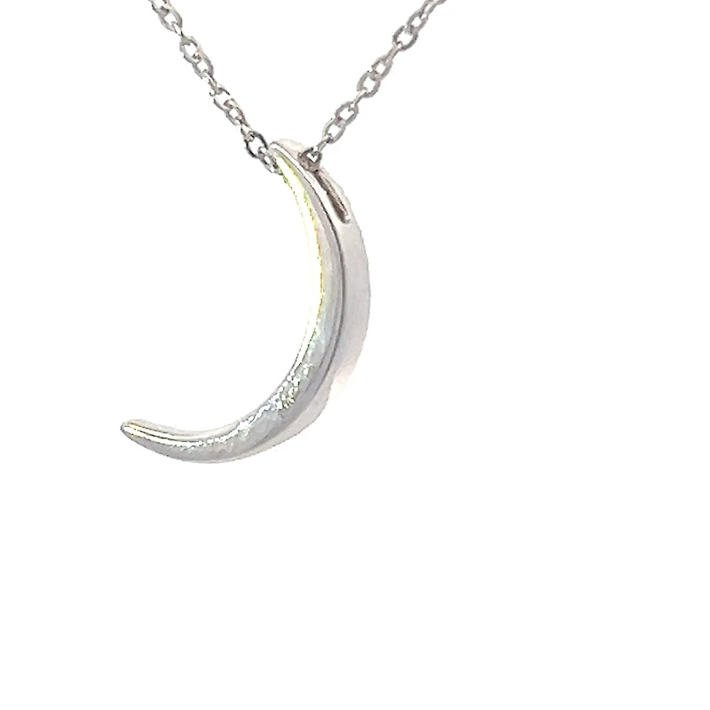 10K White Gold 0.04cttw Diamond Crescent Moon Pendant, 18"