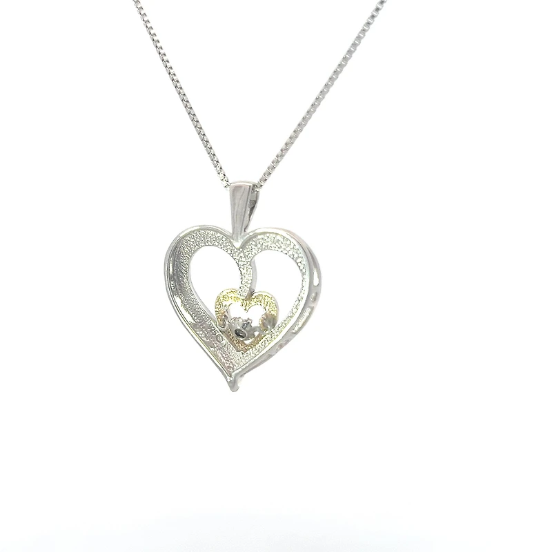 Silver & 10K Yellow Gold 0.02 cttw Diamond Heart Necklace