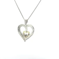Silver & 10K Yellow Gold 0.02 cttw Diamond Heart Necklace