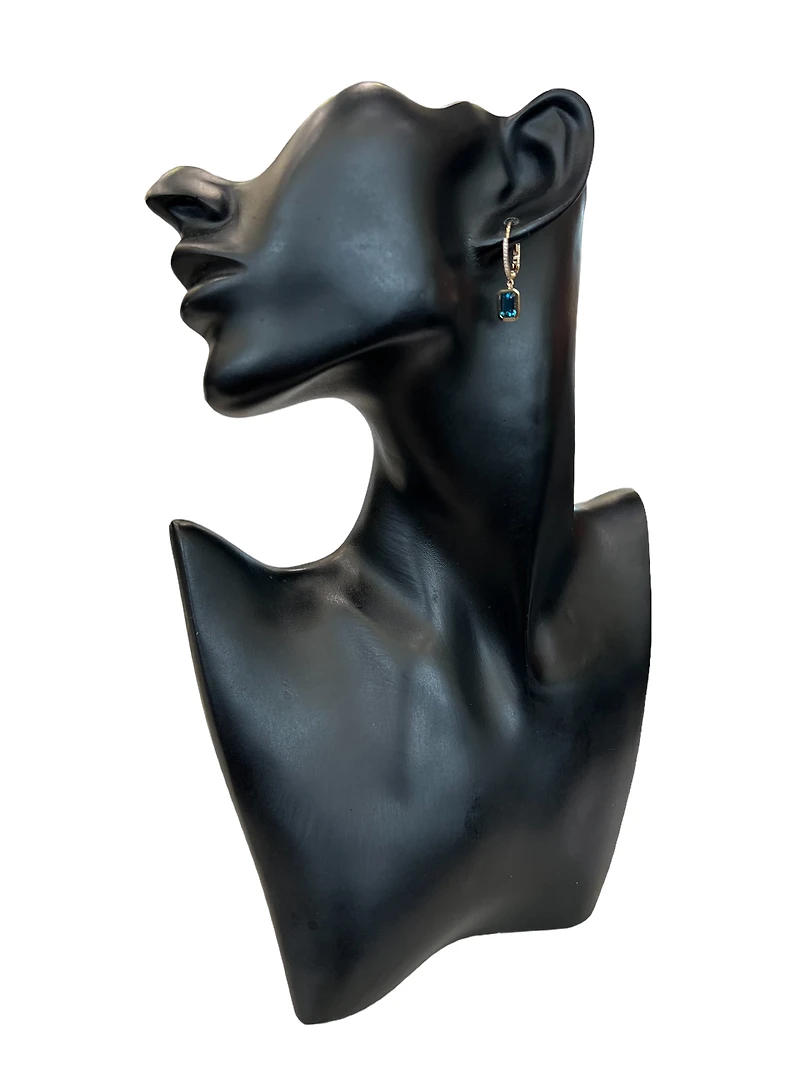 14K Yellow Gold Blue Topaz and Diamond Dangle Earrings