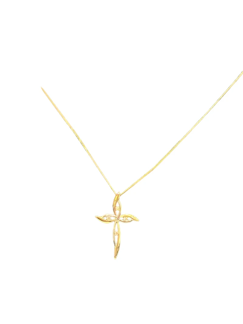 10K White and Yellow Gold 0.08 cttw Diamond Cross Pendant, 18"