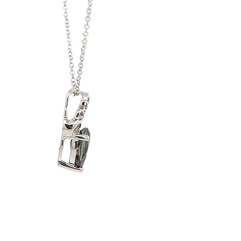 10K Gold 7x5mm Pear Cut Created Alexandrite and 0.018cttw Diamond Necklace
