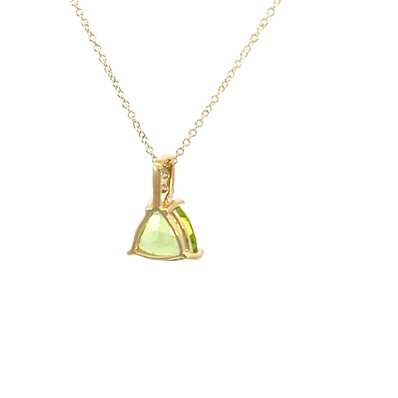 10K Yellow Gold 8mm Trillion Cut Peridot and 0.059cttw Diamond Pendant - 18 inches