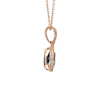 14K Rose Gold Blue Topaz & Diamond Pendant, 18"