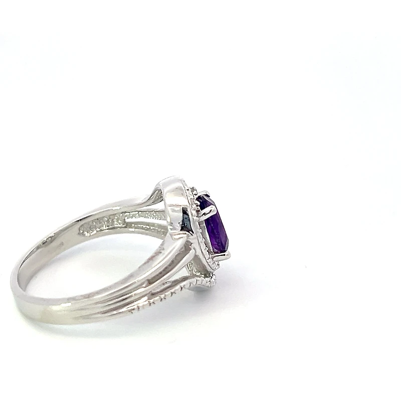 925 Sterling Silver Amethyst & Diamond Ring - 4.5