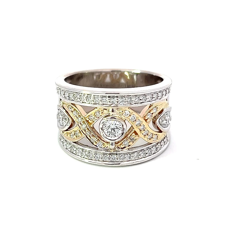 14K White and Yellow Gold 0.72cttw Canadian Diamond Ring - size 6.5