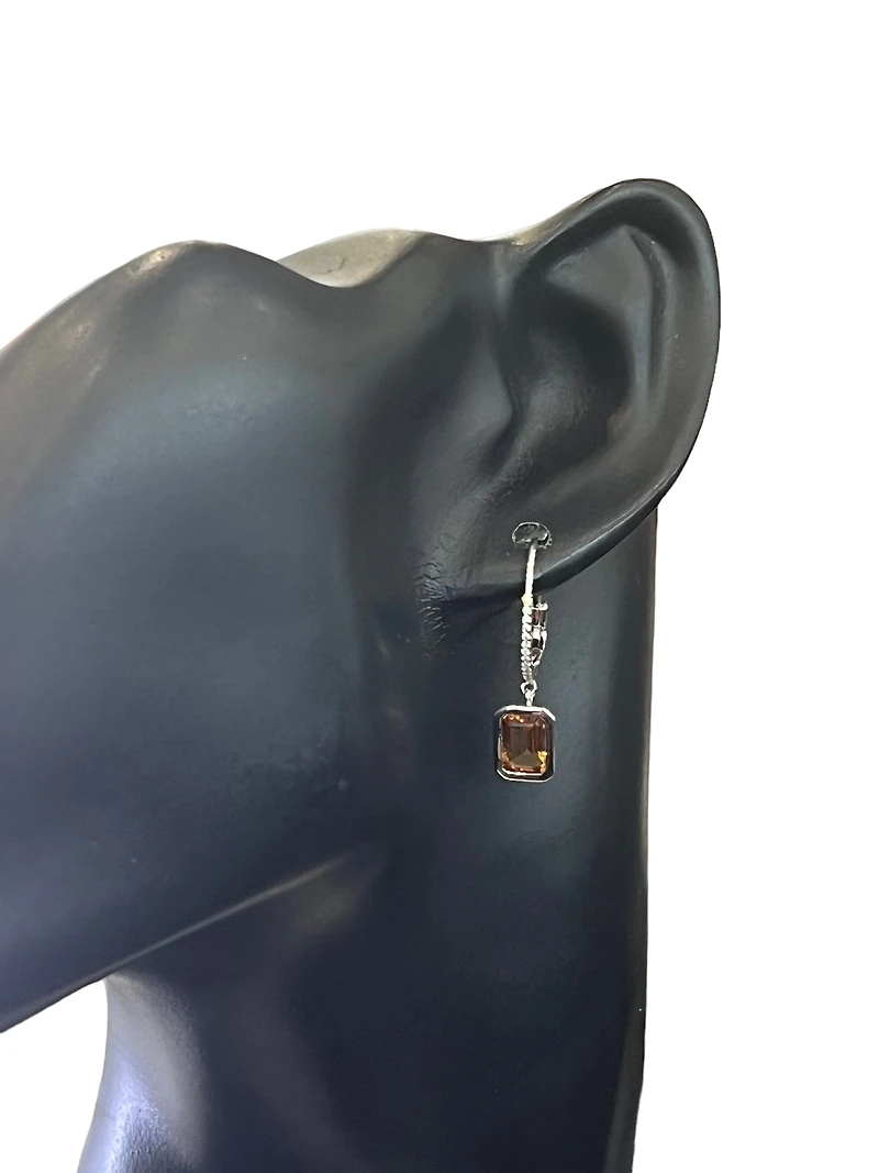 14K White Gold Citrine and Diamond Dangle Earring