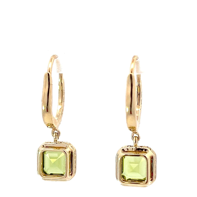 14K Yellow Gold Peridot and Diamond Earrings