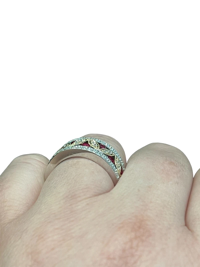 14K White & Yellow Gold Ruby and Diamond Ring - size 6.5 - 4.5