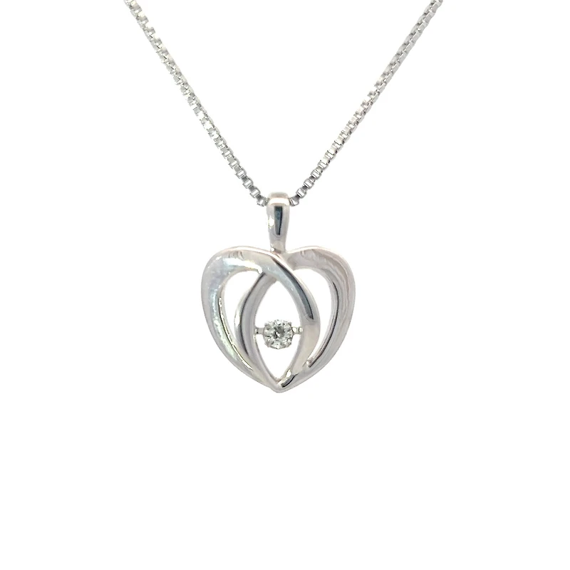 Sterling Silver 0.05cttw Diamond Heart Pulse Pendant, 18"