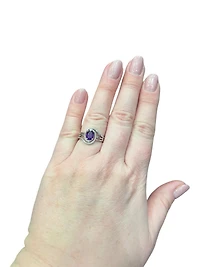 925 Sterling Silver Amethyst & Diamond Ring - 4.5