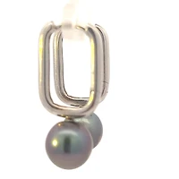 TRACKING -  10K White Gold Tahitian Pearl Drop / Dangle Huggie Earrings