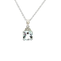 10K White Gold 6.0mm Cushion Cut Aquamarine & 0.01cttw Diamond Pendant - 18"