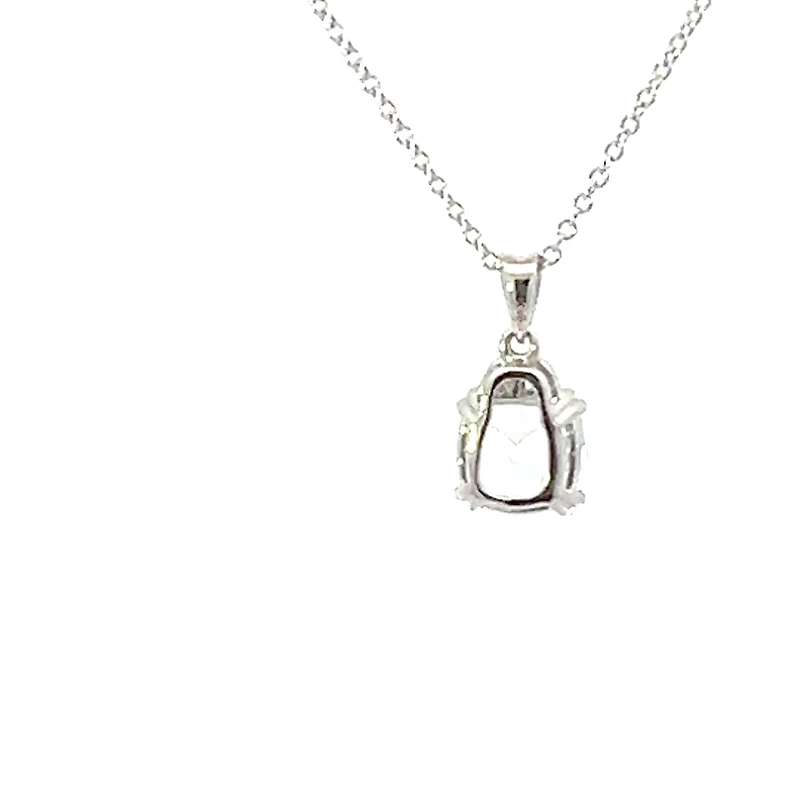 10K White Gold 6.0mm Cushion Cut Aquamarine & 0.01cttw Diamond Pendant - 18"