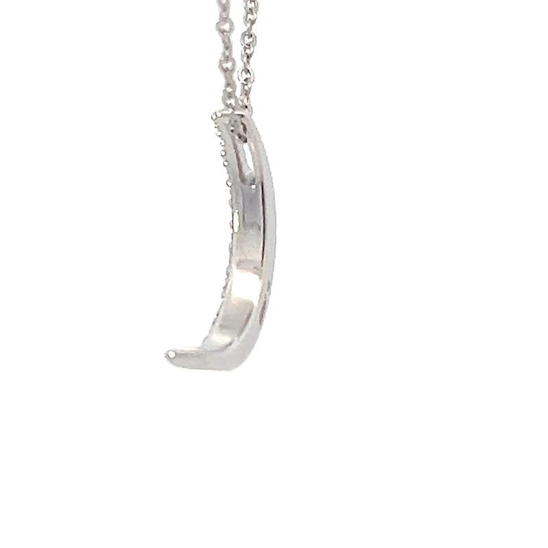 10K White Gold 0.04cttw Diamond Crescent Moon Pendant, 18"