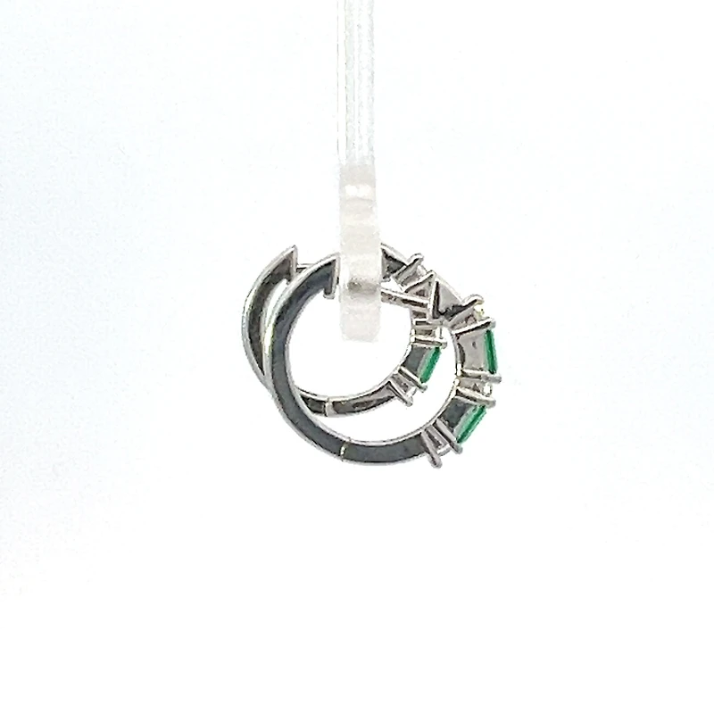 925 Sterling Silver Green and White Cubic Zirconia Huggies