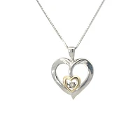 Silver & 10K Yellow Gold 0.02 cttw Diamond Heart Necklace