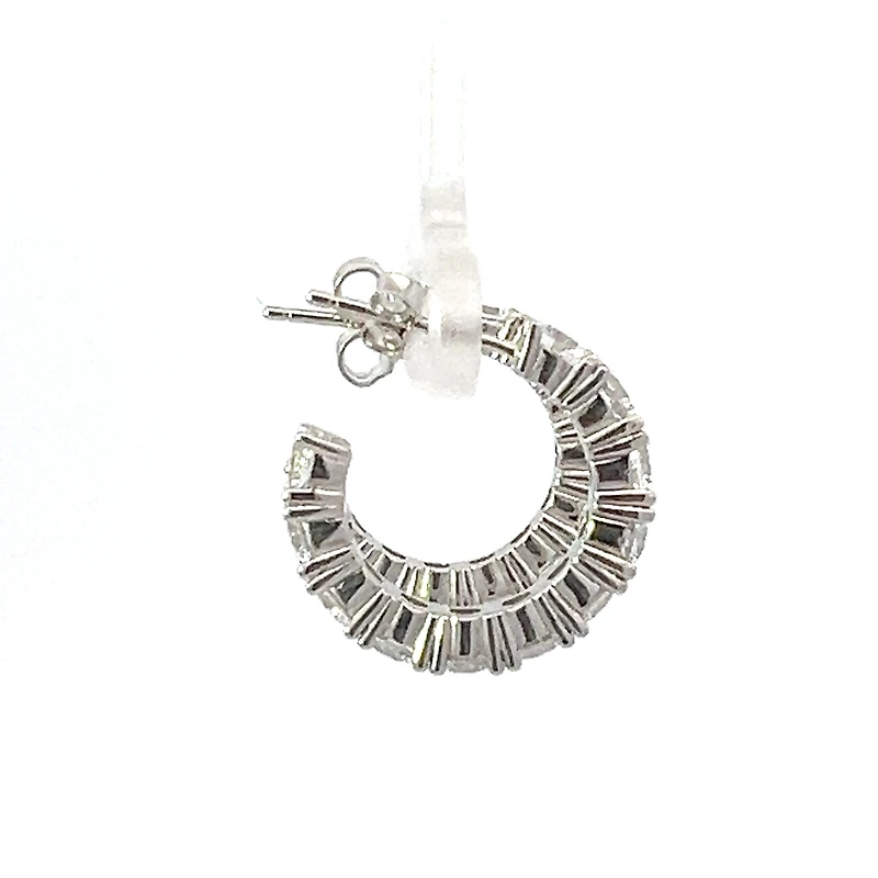 925 Sterling Silver 3.5mm Cubic Zirconia Half Hoop Studs - 18mm