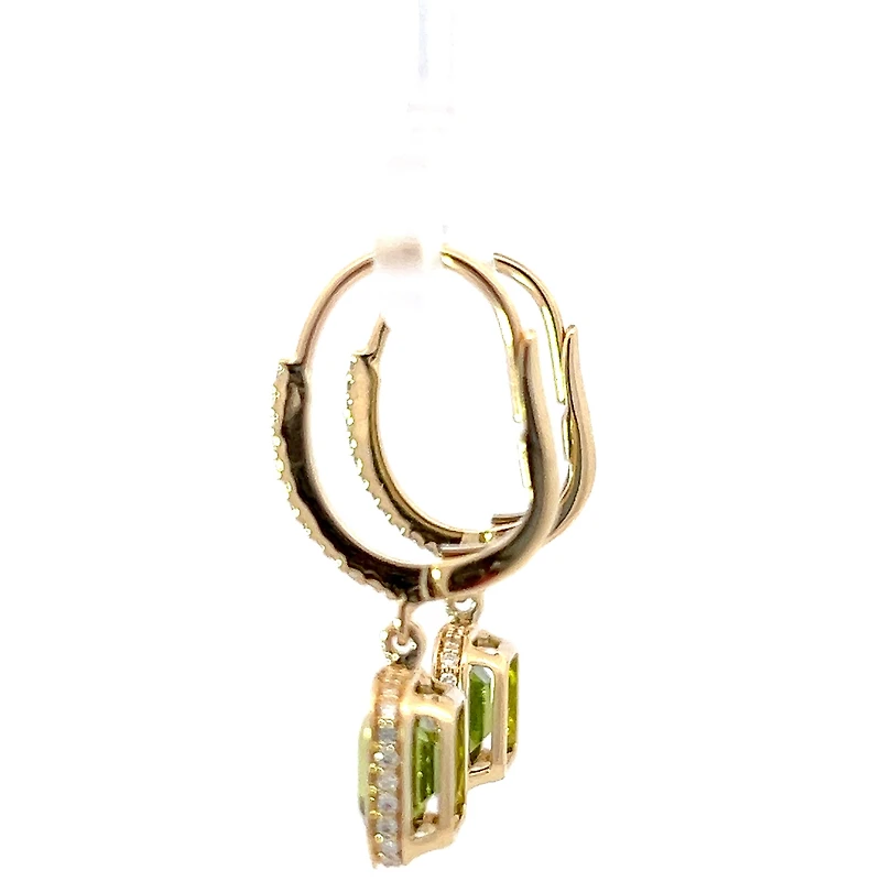14K Yellow Gold Peridot and Diamond Earrings