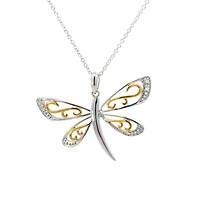 10K 2 Tone 0.02cttw Diamond Dragonfly Pendant, 18"