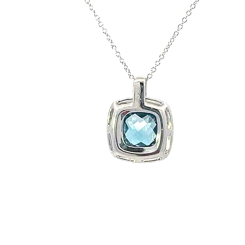 10K White Gold London Blue Topaz, Diamond and White Enamel Necklace - 18 Inches