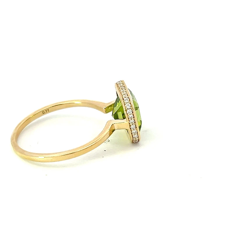 14K Yellow Gold Peridot and Diamond Ring - Size 7