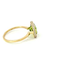 14K Yellow Gold Peridot and Diamond Ring - Size 7