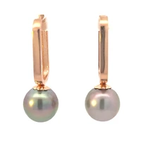 10K Rose Gold Tahitian Pearl Drop / Dangle Huggie Earrings