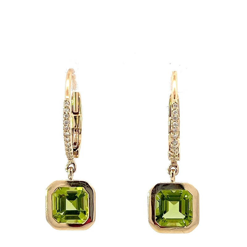 14K Yellow Gold Peridot and Diamond Earrings