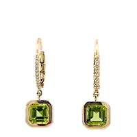 14K Yellow Gold Peridot and Diamond Earrings