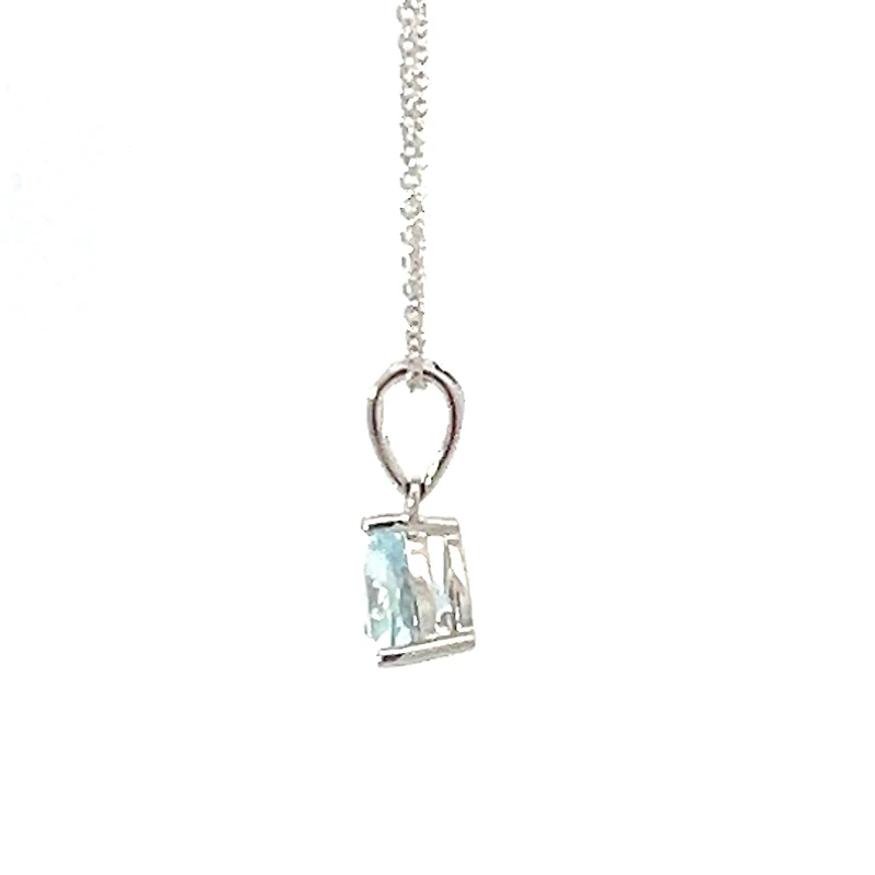 10K White Gold 6.0mm Trillion Cut Aquamarine Pendant - 18"