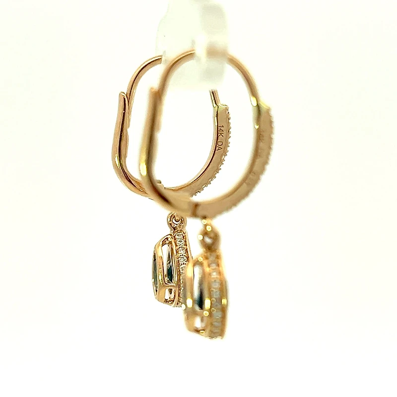 14K Rose Gold Blue Topaz and Diamond Dangle Earrings