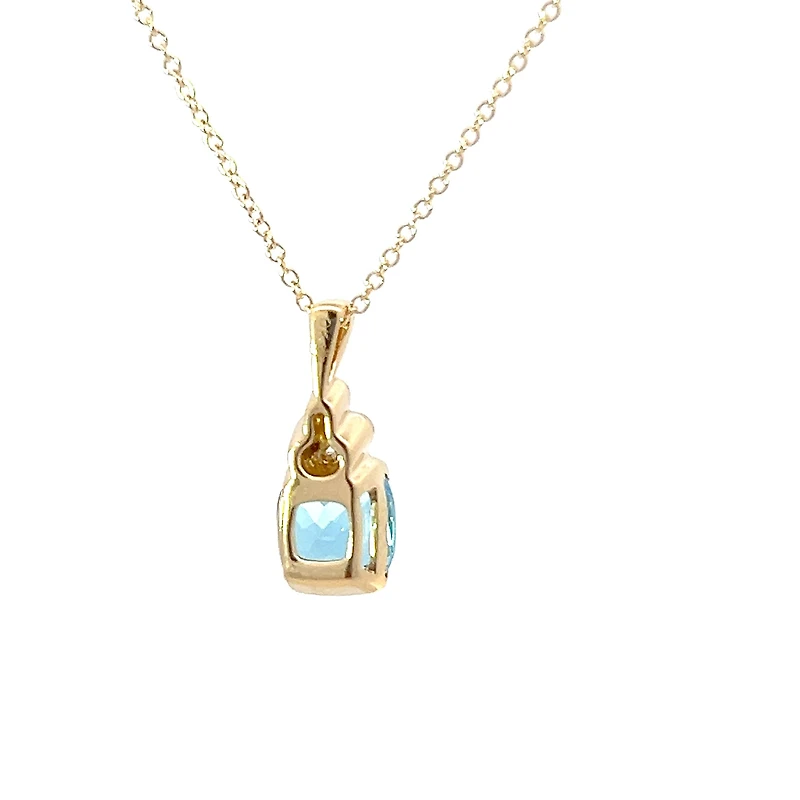 10K Yellow Gold Swiss Blue Topaz and Diamond Pendant, 18"