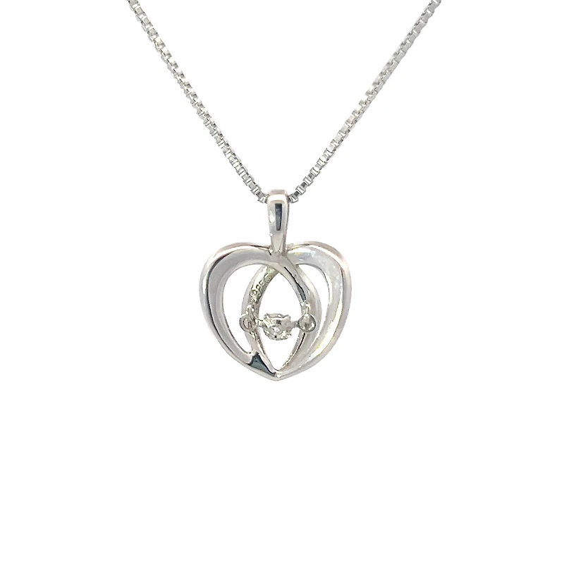Sterling Silver 0.05cttw Diamond Heart Pulse Pendant, 18"
