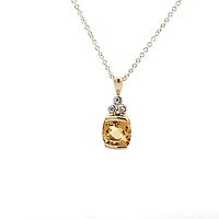 10K Yellow Gold 0.015 cttw Diamond and Citrine Pendant, 18"