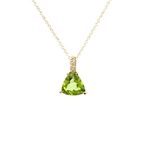 10K Yellow Gold 8mm Trillion Cut Peridot and 0.059cttw Diamond Pendant - 18 inches