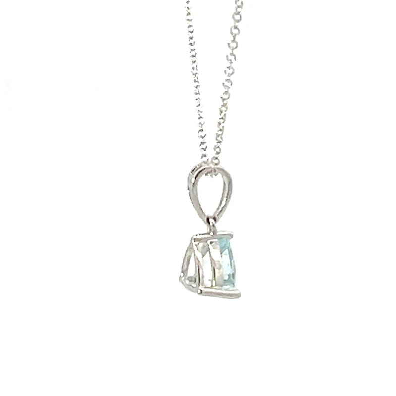 10K White Gold 6.0mm Trillion Cut Aquamarine Pendant - 18"