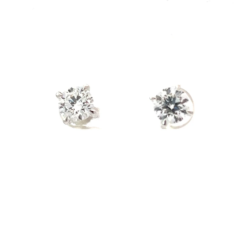 14K White Gold Lab Grown Round Brilliant Cut Diamond Solitaire Claw Set Style Earrings - Carat Total /