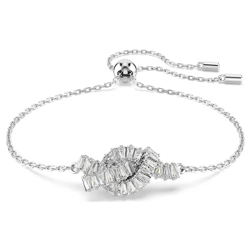 Swarovski Matrix bracelet, Baguette cut, Knot, White, Rhodium plated 5731101
