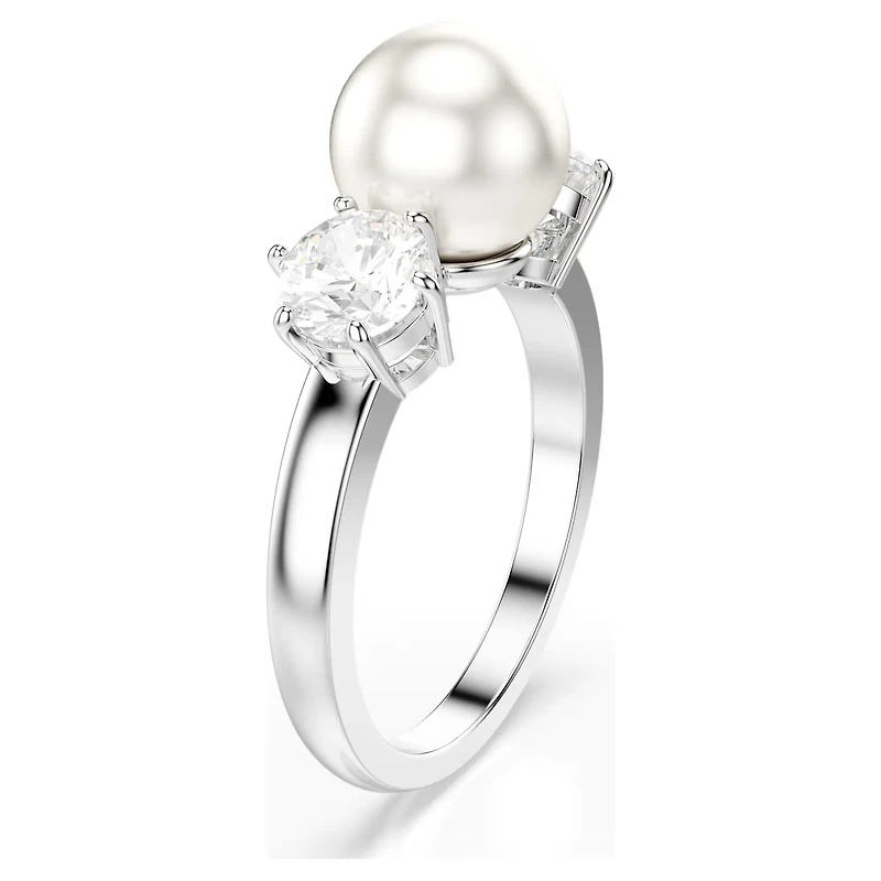 Swarovski - Matrix ring, Crystal pearl, Round cut, White, Rhodium plated Size 58 - 5689628