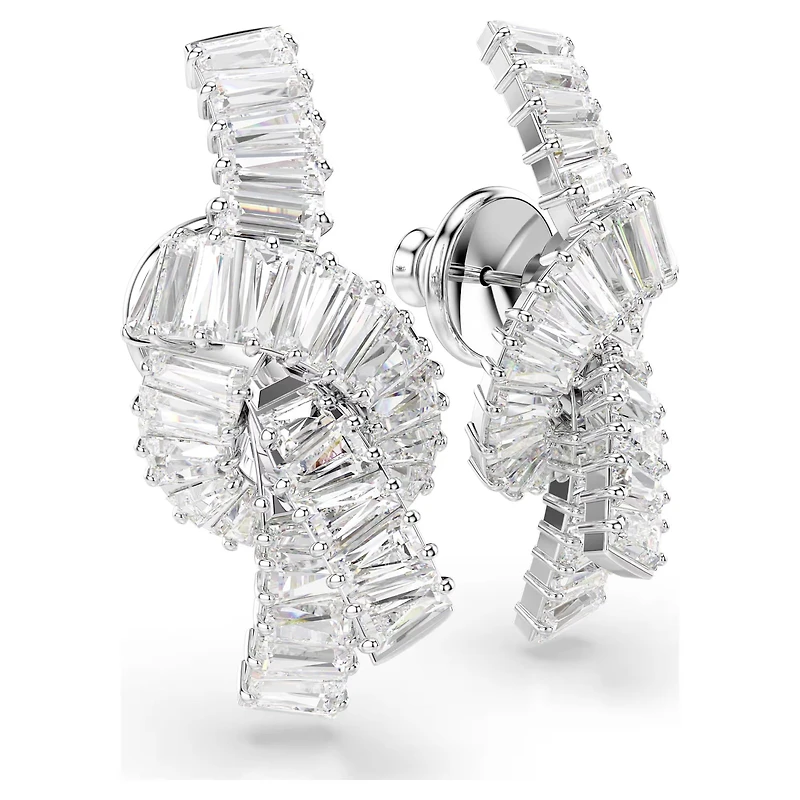 Swarovski Matrix earrings, Baguette cut, Knot, White, Rhodium plated 5727040