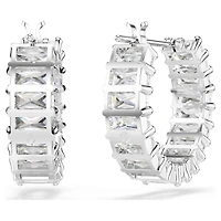 Swarovski Matrix hoop earrings, Baguette cut, White, Rhodium plated 5733397