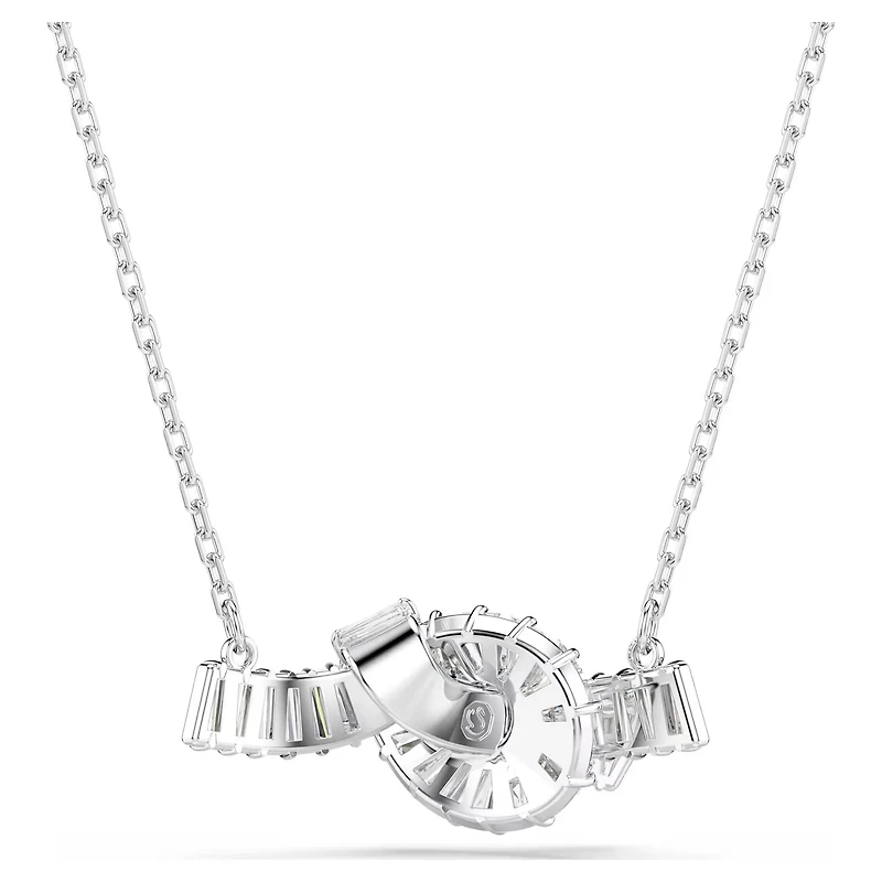 Swarovski Matrix pendant, Baguette cut, Knot, White, Rhodium plated 5728553
