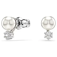 Swarovski - Matrix stud earrings, Crystal pearl, Round cut, White, Rhodium plated - 5694225/5701604 (SS)