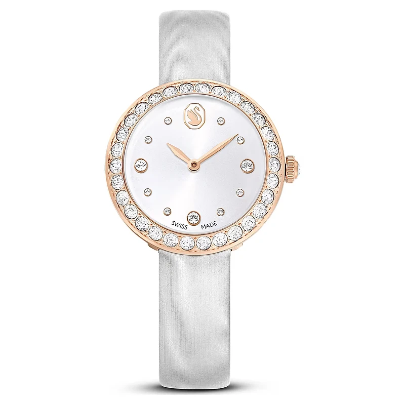 Swarovski Matrix Tennis watch, Swiss Made, Leather strap, Gray, Rose gold-tone finish 5710105
