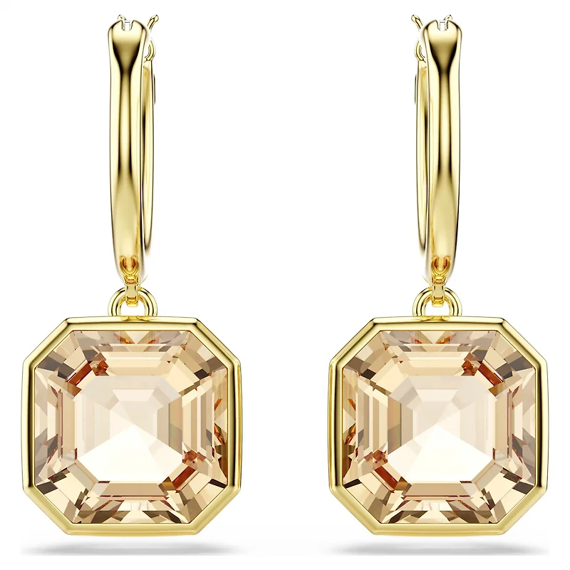 Swarovski Millenia drop earrings, Square cut, Caramel, Gold-tone plated 5731148