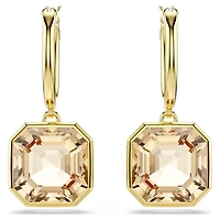 Swarovski Millenia drop earrings, Square cut, Caramel, Gold-tone plated 5731148