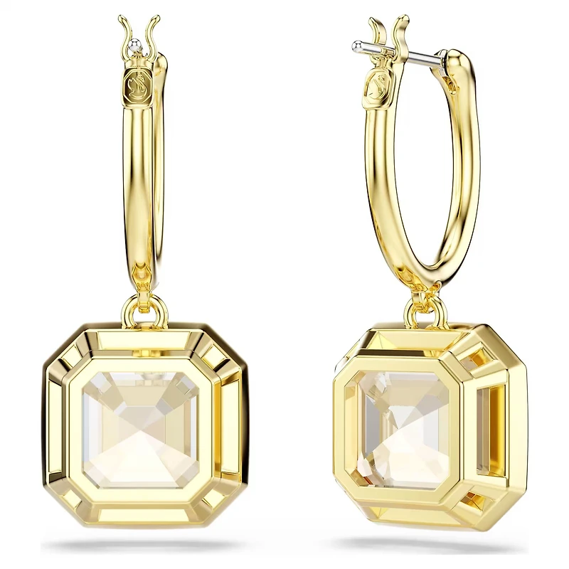 Swarovski Millenia drop earrings, Square cut, Caramel, Gold-tone plated 5731148
