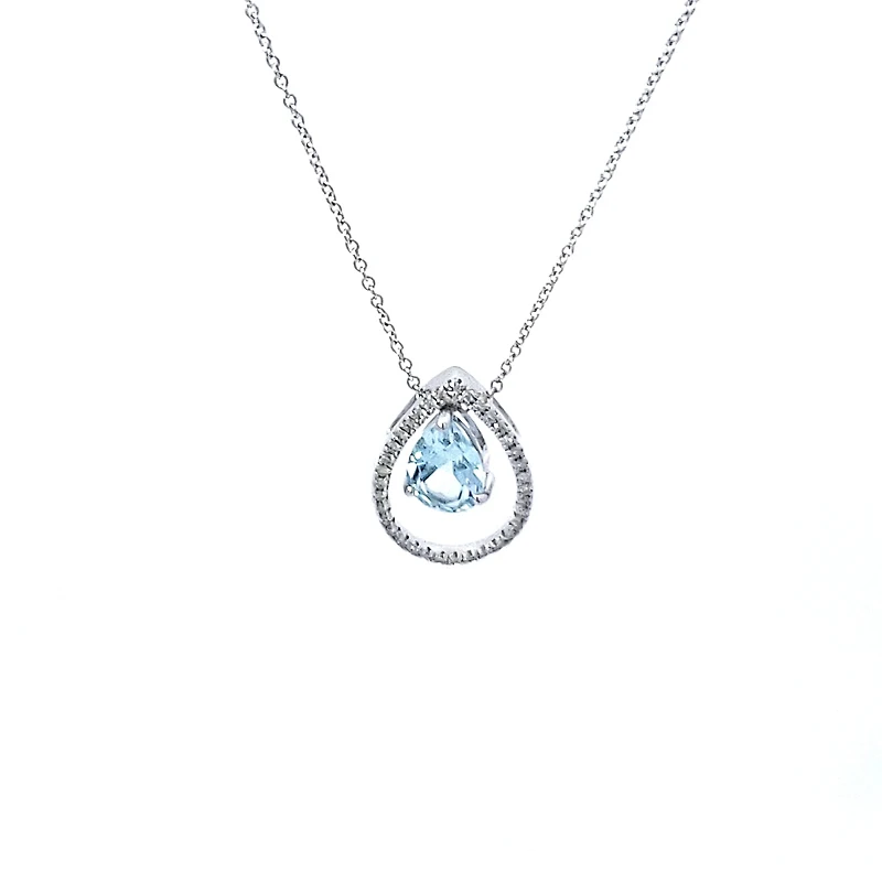 14K White Gold Aquamarine and Diamond Pendant, 18"