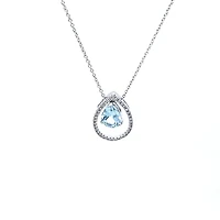 14K White Gold Aquamarine and Diamond Pendant, 18"